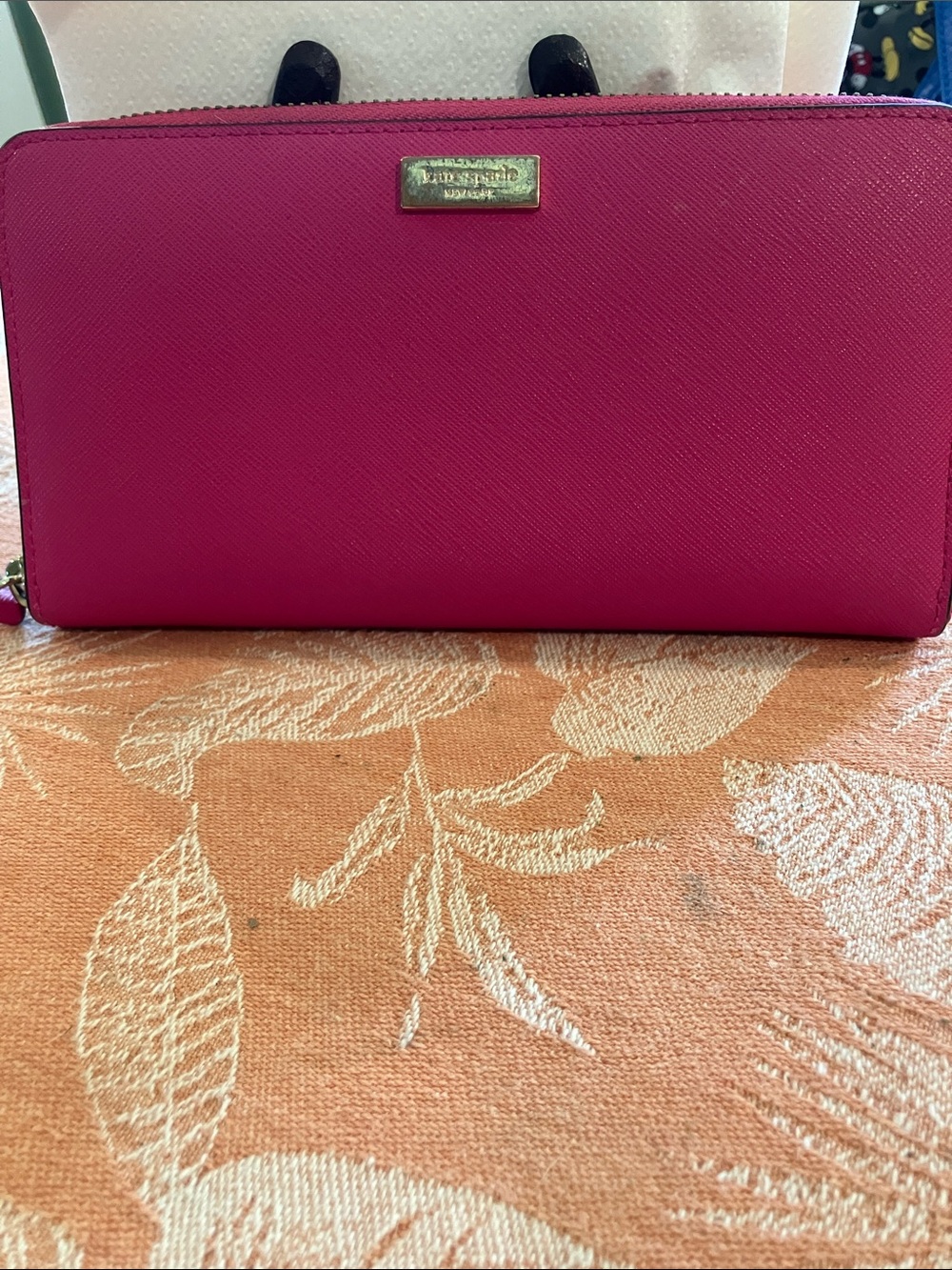 kate spade Bright Pink Zip-Around Saffiano Wallet